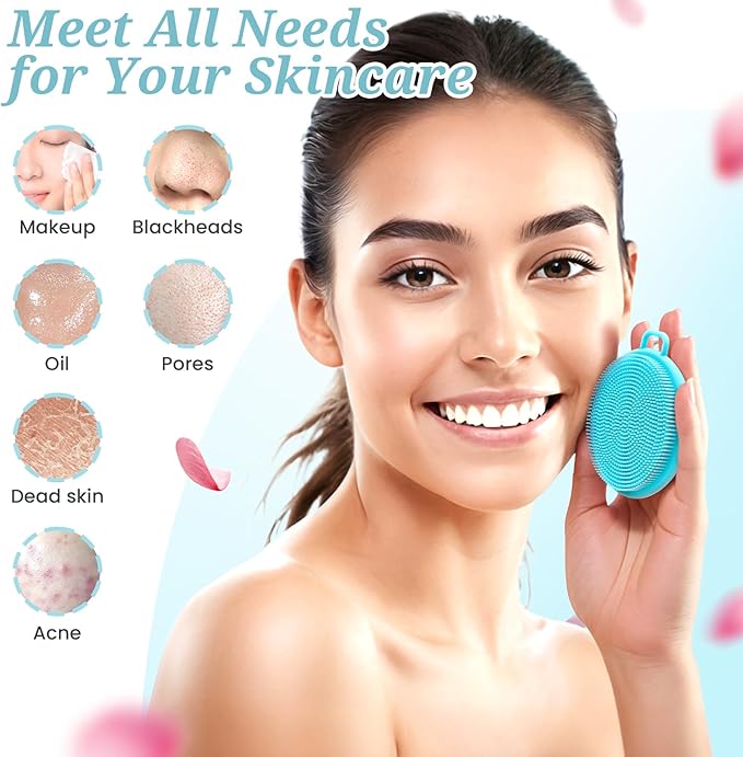 Silicone Back/Body/Face Scrubber & Soft Bath Glove Set 4PCS, Gentle Exfoliating - Image 7