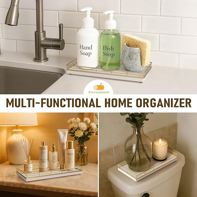 Bathroom Vanity Tray for Countertop, Bathroom Organizer for Soap, Perfume & - Image 5