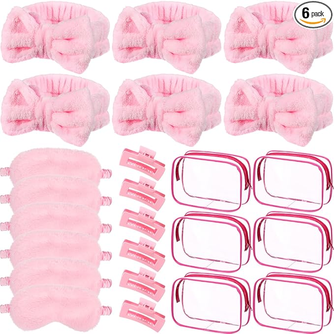 Hoteam 24 Pcs Spa Party Favors Supplies 6 Spa Headband 6 Plush Sleep Eye Mask 6 by Hoteam