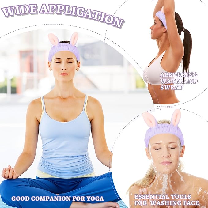 Jowmoy Cute Rabbit Ears Headband Frog Eye Elastic to Wash Face - Image 5
