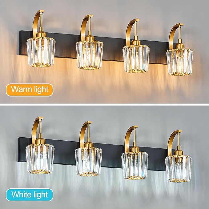Modern Bathroom Vanity Light, 4-Light Black Gold Wall Sconce - Image 5