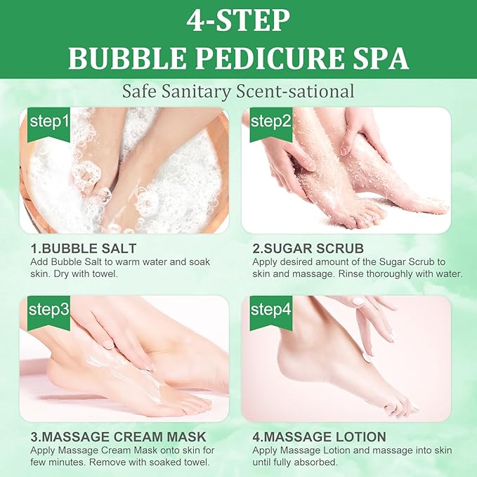 Pedicure Kit Foot Soak Set: Bubble Salt, Sugar Scrub, Massage Mask, Massage - Image 5