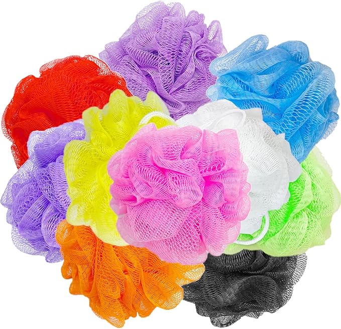 10 Pcs Bath Loofah Shower, Small Mesh Sponge Pouf Colorful Exfoliating Scrubber by Cshangzei