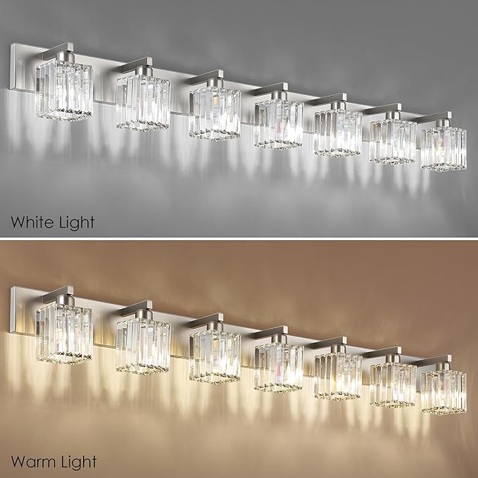 Aipsun Brushed Nickel Bathroom Light Fixtures Crystal Vanity Lighting Fixture - Image 6