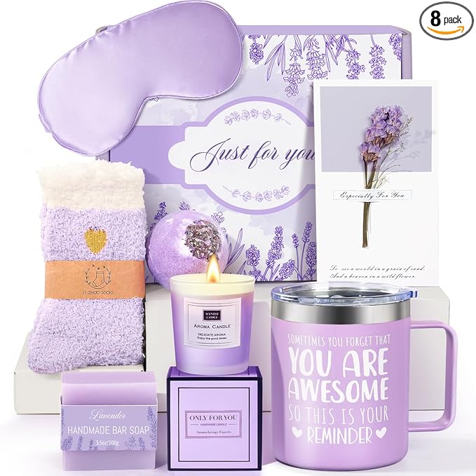 Mothers Day Gifts for Mom, Birthday Gifts for Women Lavender Spa Gift Basket by GiftPeak