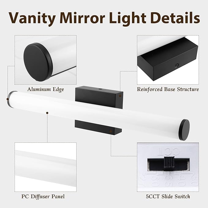 Bathroom Light Fixtures Over Mirror 22IN, 19W 5CCT Dimmable Modern Vanity Lights - Image 4