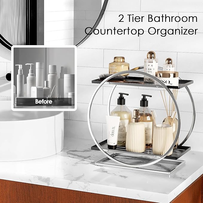 2-Tier Bathroom Organizer Countertop, Large Cosmetic Skincare Organizers - Image 8