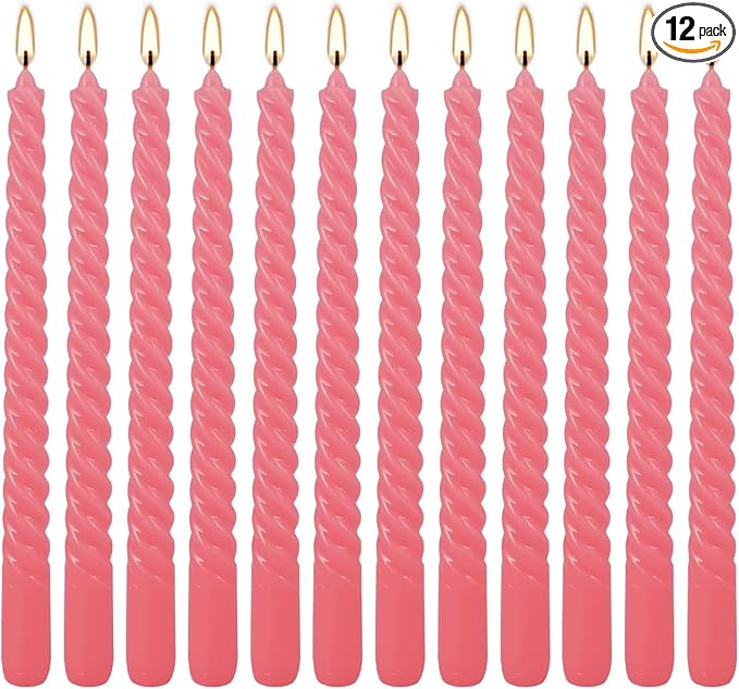 WPONSZU 10 Inch Pink Spiral Taper Candle Set of 12 Pack Unscented Dripless by WPONSZU