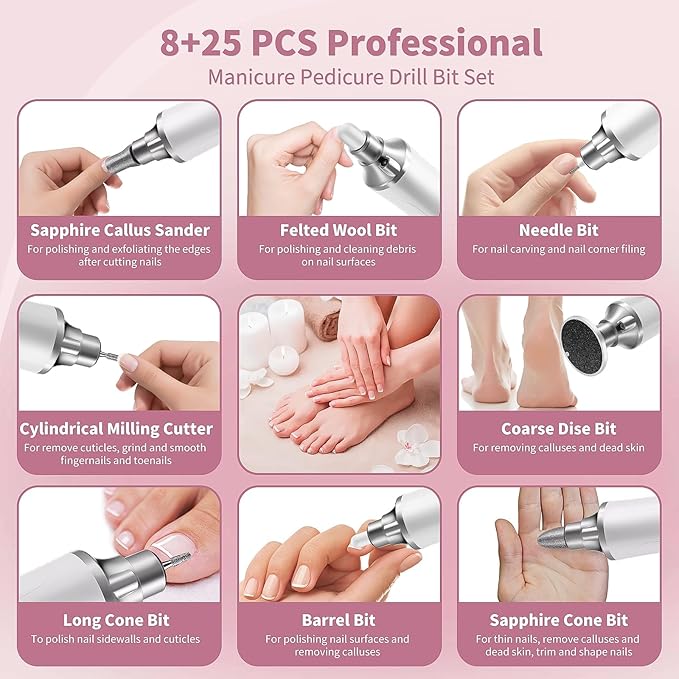 Electric Nail Drill Kit, Cordless Manicure Pedicure Kit - Image 5
