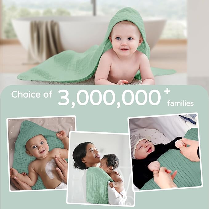 Yoofoss Hooded Baby Towels for Newborn 2 Pack 100% Muslin Organic Cotton Baby - Image 6