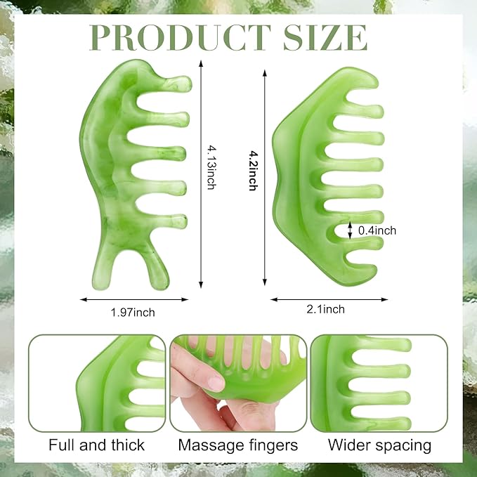 Geiserailie 2 Pcs Jade Combs Esthetician Supplies Massage Stone Hair Gua Sha - Image 2