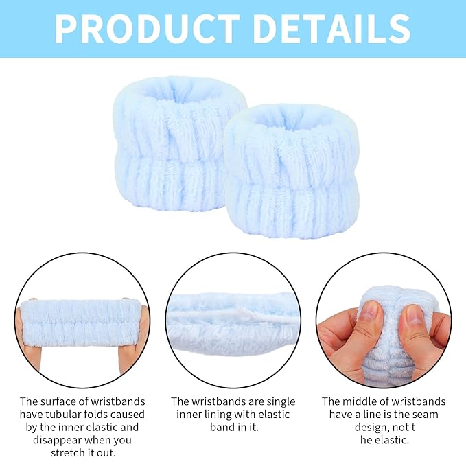 6Pcs Blue Spa Set, Skincare Wrist Washbands, Terry Cloth Headbands - Image 6