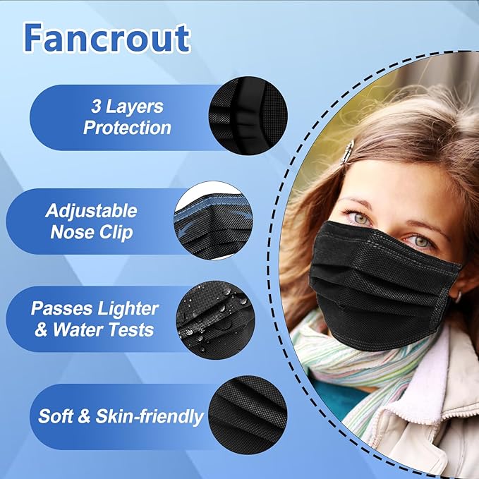 100Pcs Black Disposable Face Mask, 3 Ply Black Face Masks - Image 3