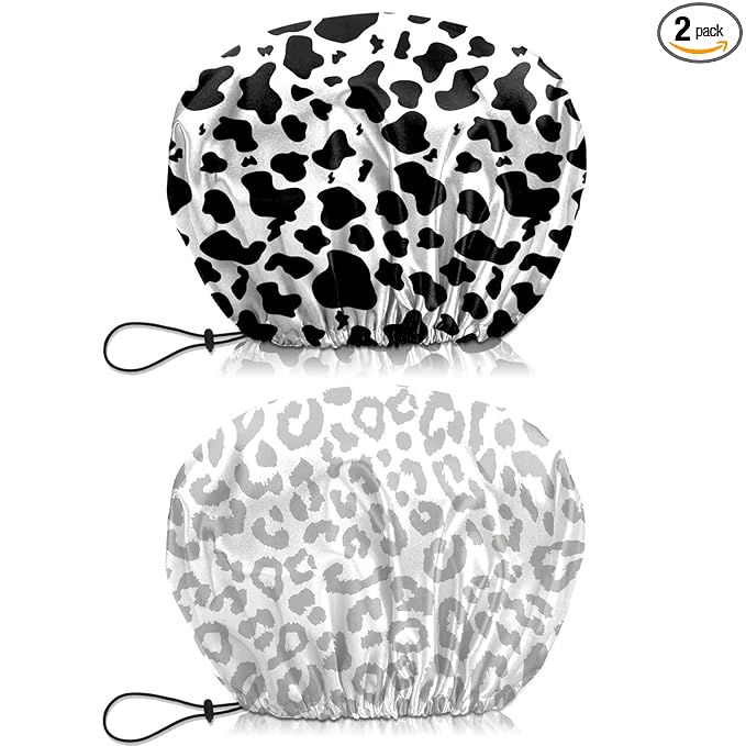 2 PCS Shower Cap Waterproof Double Layer Elastic Adjustable Reusable Hair Bath by BHAHB