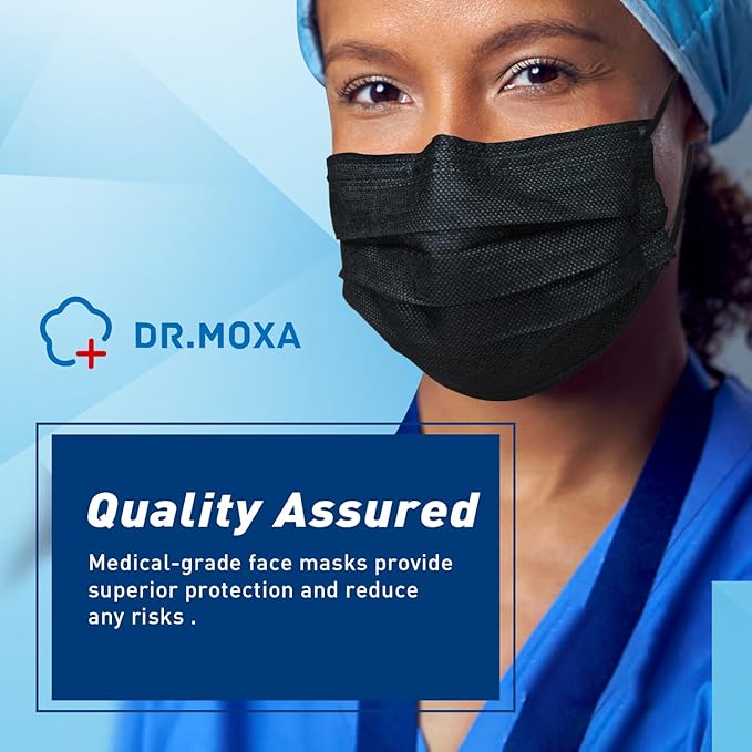 100 Pack Medical Grade Black Disposable Face Masks-Protective 3 Ply Face Mask - Image 6