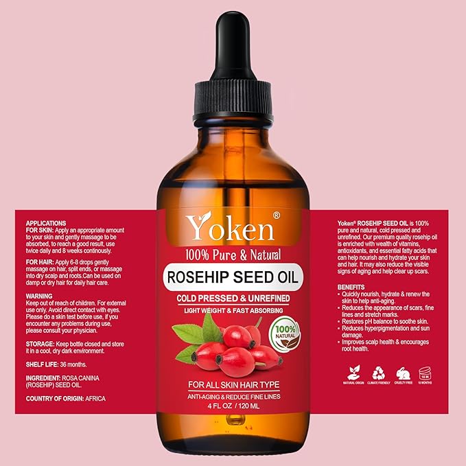 Yoken Rosehip Seed Oil for Face, 100% Pure and Natural Cold Pressed Unrefined - Image 7