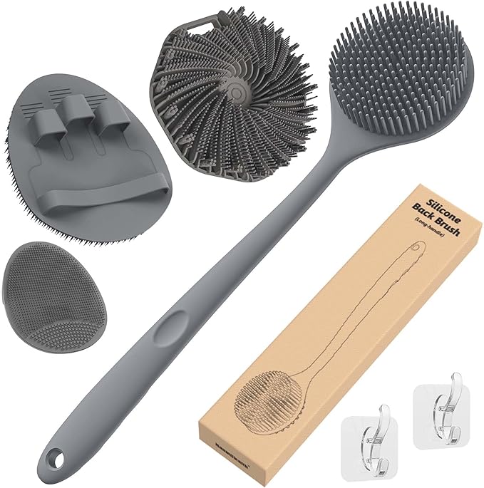 Manmihealth Silicone Back Scrubber & Soft Shower Face Brush Set 4 PCS, by ManmiHealth