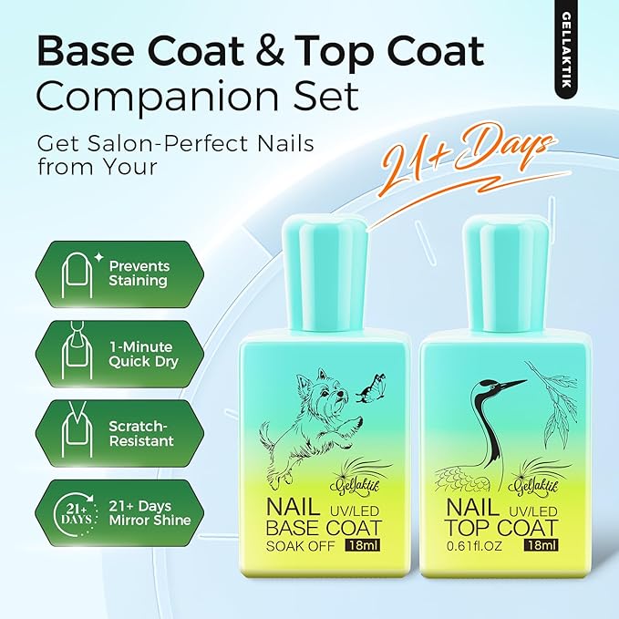 2 Pcs 18ml Gel Base Coat and Pink Glossy Top Coat Set No Wipe Foundation - Image 2