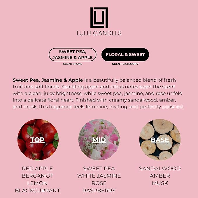 Lulu Candles | Sweet Pea, Jasmine & Apple | Luxury Scented Soy Jar Candle | - Image 2