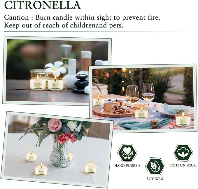 40-Pack Citronella Scented Tealight Candles -Outdoor Candles Natural Soy Wax - Image 4