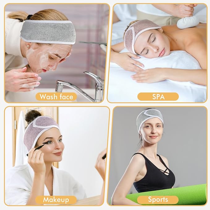 SINLAND Spa Headband for Women 3 Counts Ultra Soft Adjustable Makeup Hair Band - Image 7