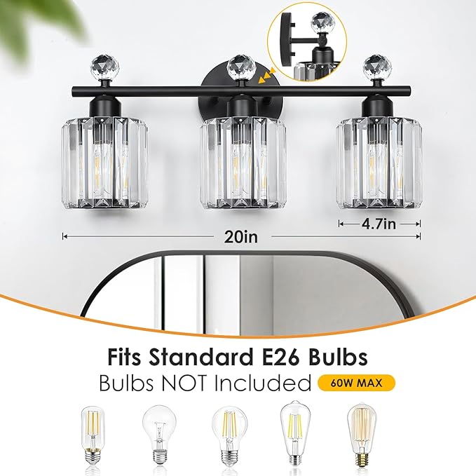 Modern 3 Light Crystal Vanity Light, Crystal Bathroom Light Fixtures, Compatible - Image 3