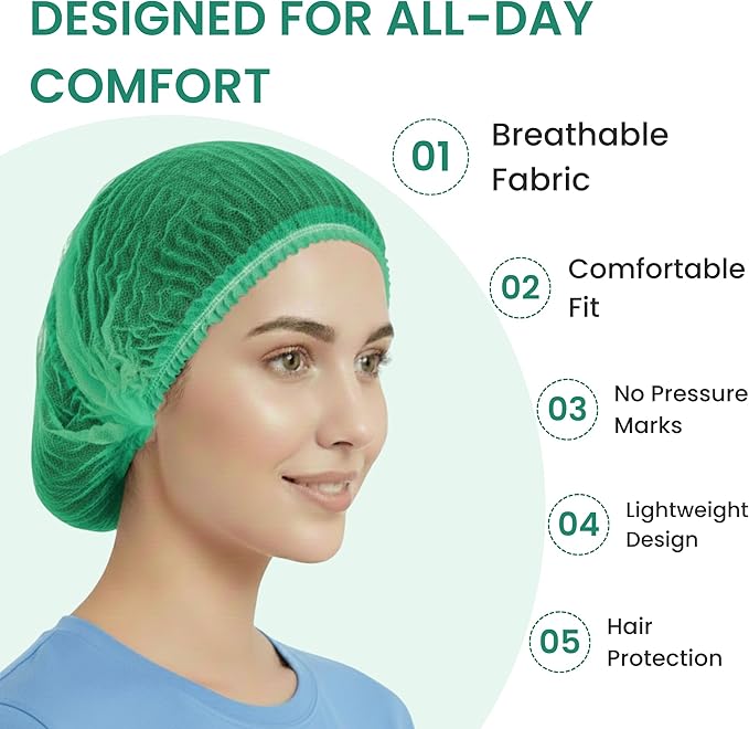 Disposable Bouffant Caps 21 Inch Non Woven Hair Net Elastic Head Cover - Image 4