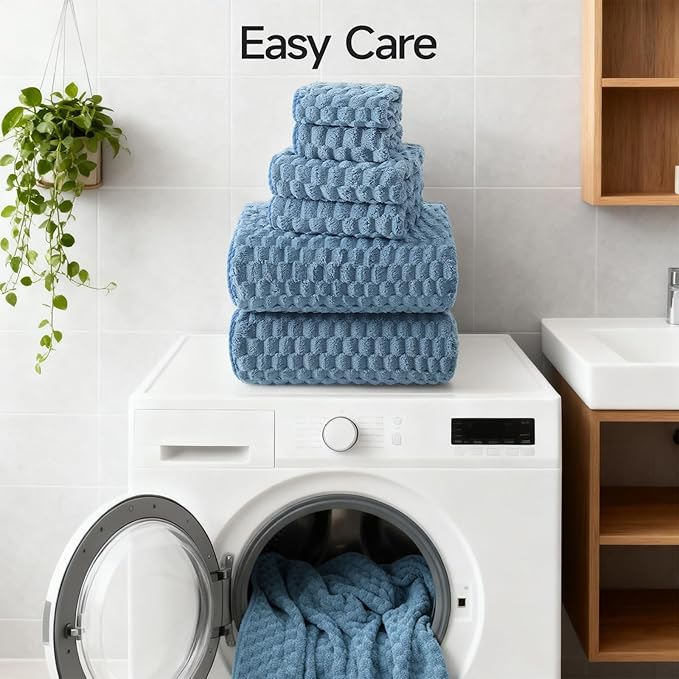 REDKISS Blue Microfiber Towels Set of 6-35x70 Inches Oversized Bath Sheets - Image 7