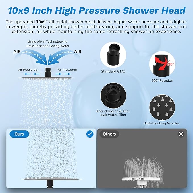 Hibbent cUPC Certified All Metal 10" Rainfall Showerhead Combo, High Pressure - Image 4