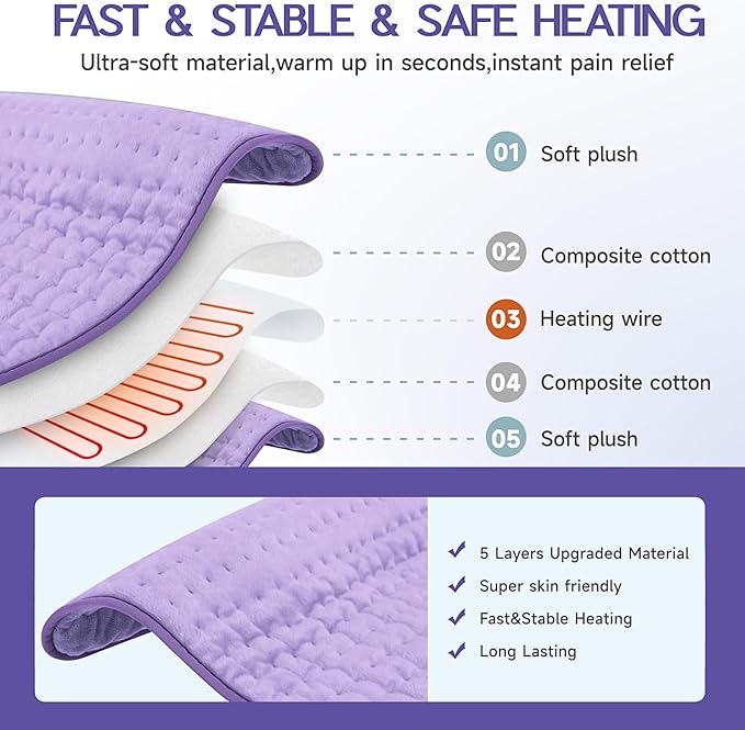 Heating Pad for Back Pain & Cramps Relief, Electric Heating Pad for - Image 2