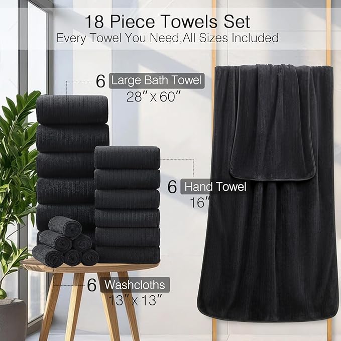 18 Piece Family Bath Towel Set Include 6 Bath Towels, 6 Hand Towels and 6 - Image 3