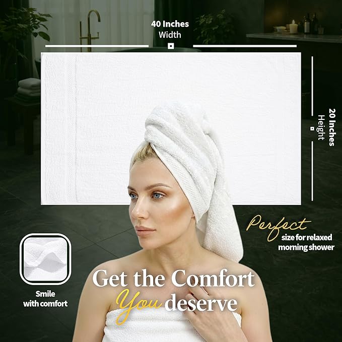Pearl Linens Bath Towel Set of 12, Economy Cotton 20x40 Hotel Quality White - Image 2