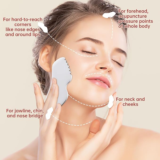 Stainless Steel Gua Sha Facial Tools, Face Comb & Massager Metal Gua sha Tool - Image 4