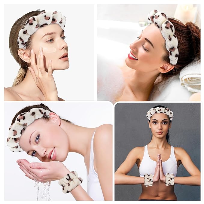 Zkptops Spa Headband for Washing Face Wristband Set Sponge Makeup Skincare - Image 4