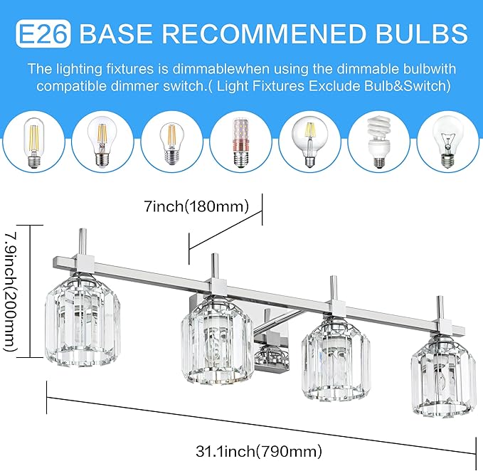 SOLFART Crystal 4 Lights Bathroom Lights Over Mirror Bathroom Lighting Fixtures - Image 2