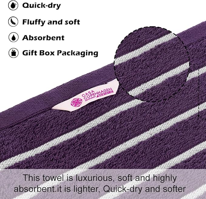 CASA COPENHAGEN Ecstatic 6 Pieces Towel Set- Dark Purple, 600 GSM 2 Bath Towel - Image 3