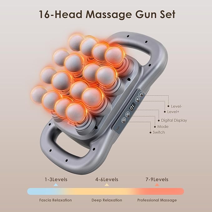 16 Head Massage Gun Set, Deep Tissue Percussion Massager, Electric Massage Tools - Image 5