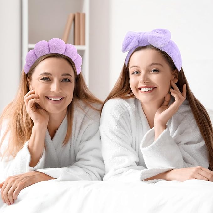 Purple Spa Headband and Wristband Set, Soft Elastic Face Washing Accessories - Image 5