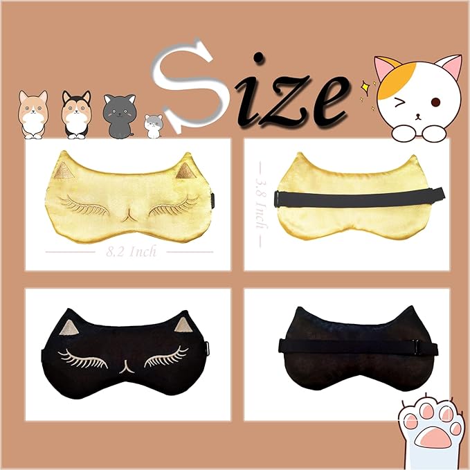 Cute Cat Sleep Mask for Kids, 2 Pack Silk Sleeping Eye Cover Adjustable Mask - Image 2
