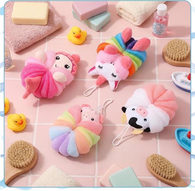 Tatuo 4 Pcs Animal Bath Loofahs Kids Body Loofah Cartoon Shower Cute Bath - Image 5