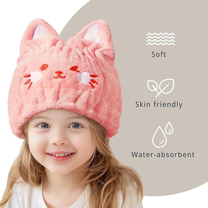 Microfiber Hair Towel Wrap for Kids, Absorbent Quick Girls Boys Hair Drying - Image 3