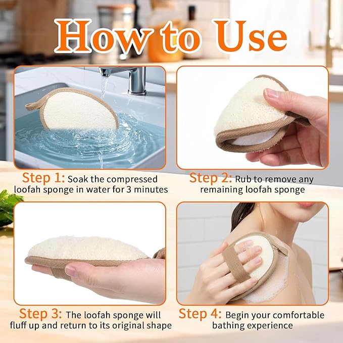 2Pcs Natural Loofah Exfoliating Body Scrubber, Made - Image 4