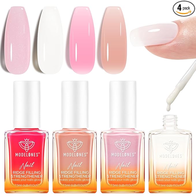 modelones Nail Strengthener Kits Milky White Glitter Pink Nude Nail Polish Sets by MODELONES