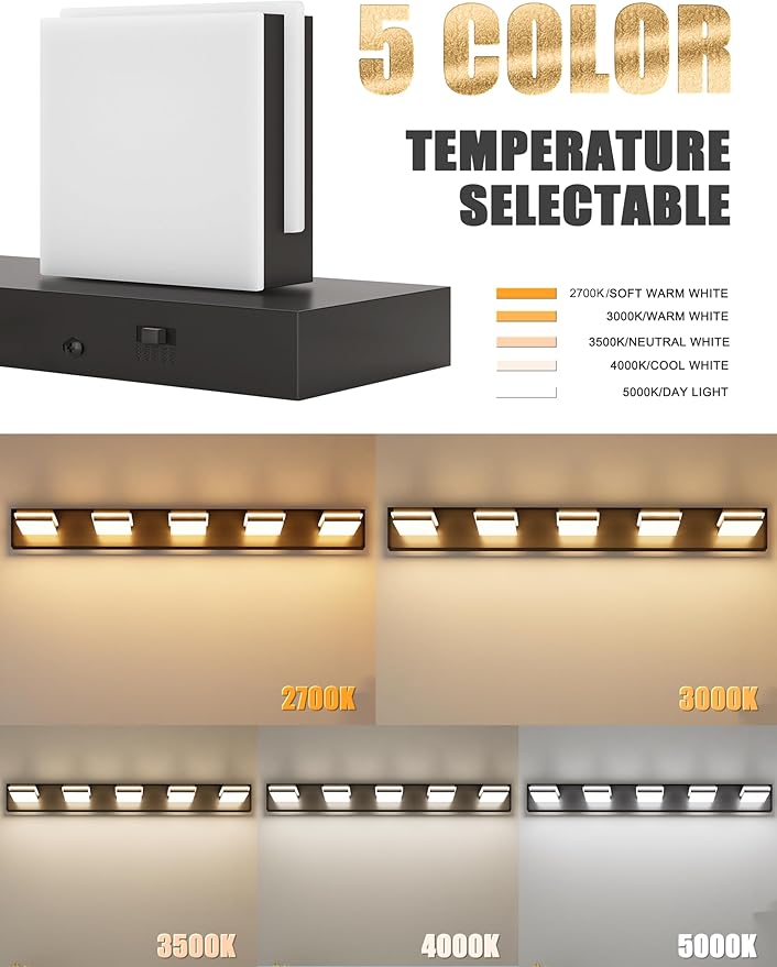 VOLISUN Modern 5-Light, 40-Inch Black Bathroom Vanity Light Fixtures Over Mirror - Image 2