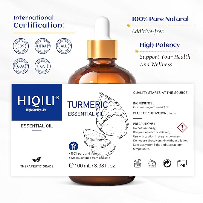 HIQILI 100ML Turmeric Oil for Face Skin Care, Aromatherapy, 100% Pure, Use - Image 7