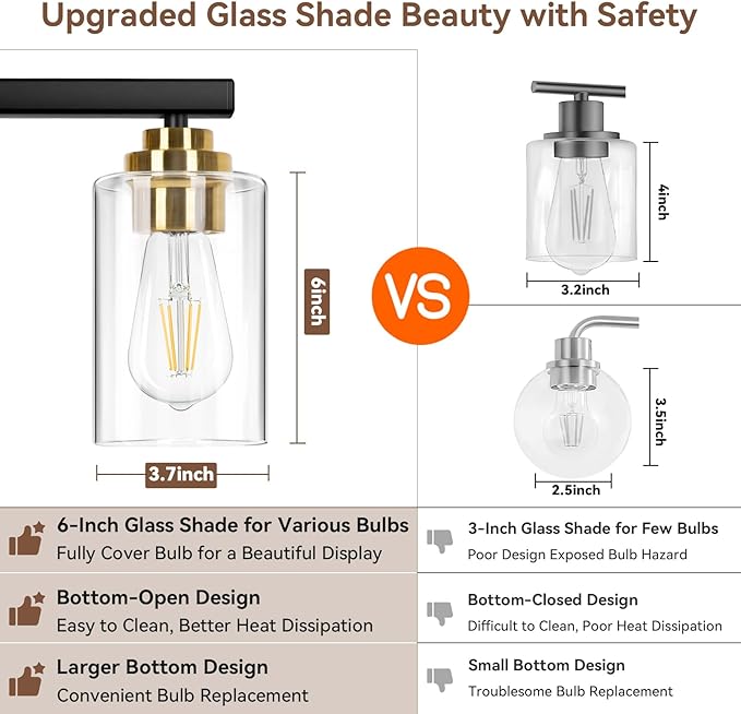 3-Light Bathroom Light Fixtures, Classic Wall Light Fixture - Image 4