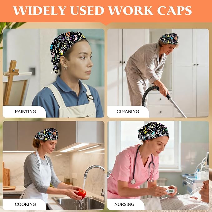 Adjustable Scrub Cap with Buttons & Sweatband, Working Hat with Elastic Tie Back - Image 7