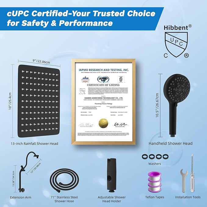 Hibbent cUPC Certified All Metal 10" Rainfall Showerhead Combo, High Pressure - Image 9