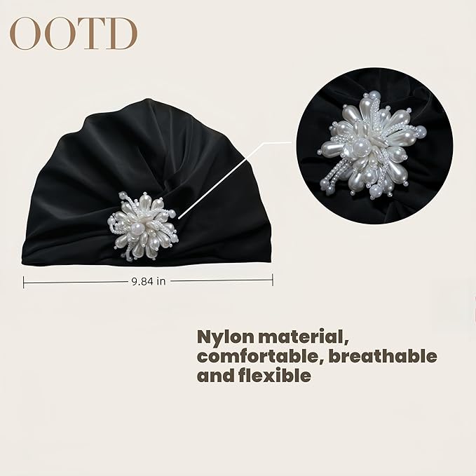 Swim Caps Women Turban Adult Retro Pearl SwimCap - Image 2
