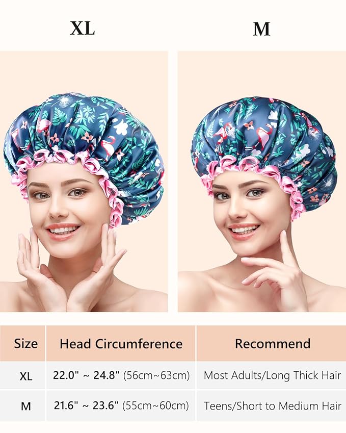 mikimini Medium Shower Cap for Girls and Women, Flamingo Shower Caps - Image 2